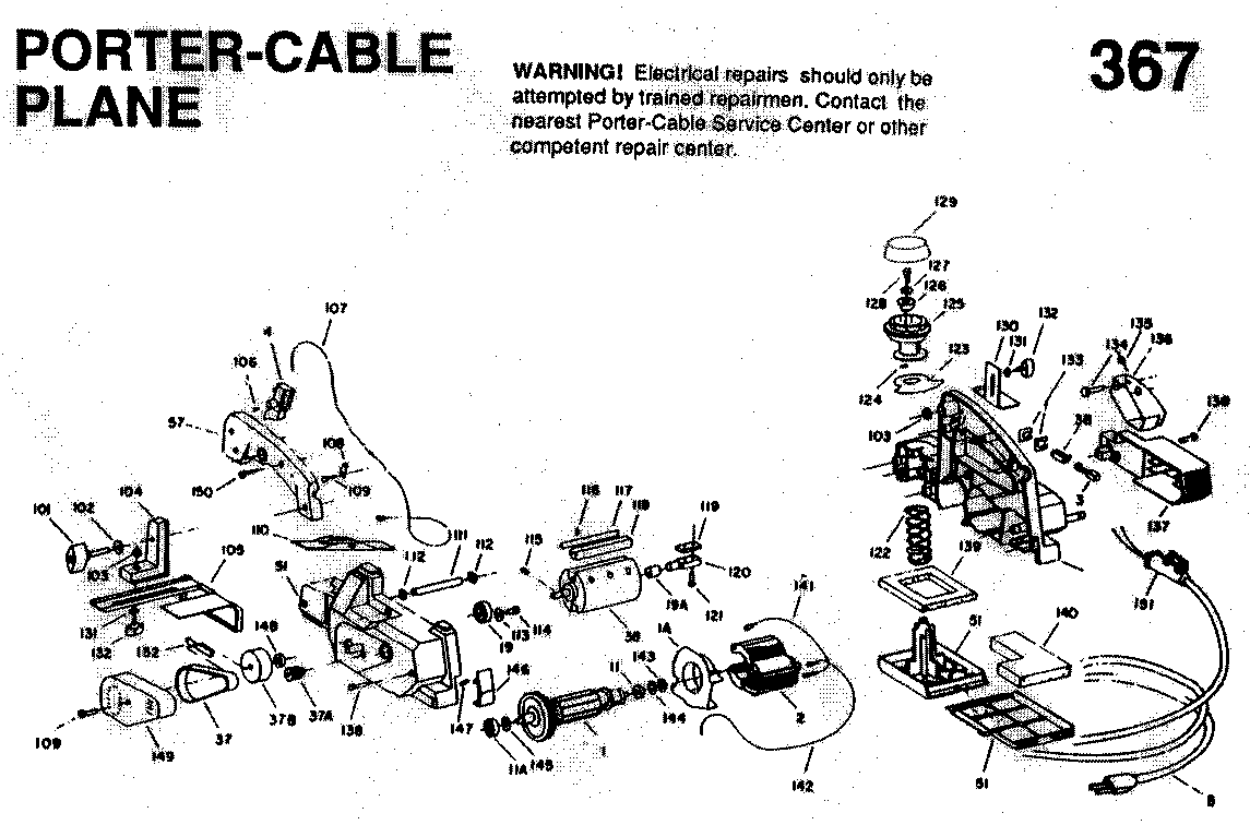 Default Diagram and Parts List for J-367 Type 1 Porter Cable Sander